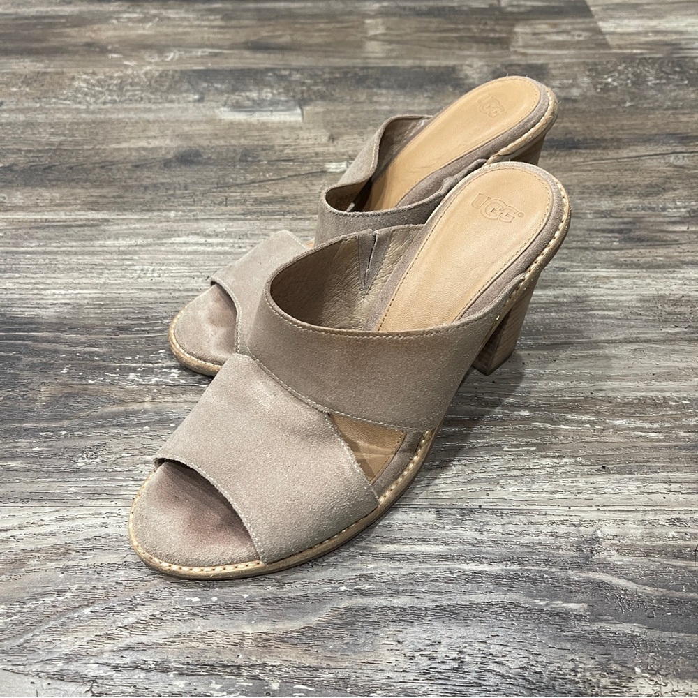 UGG Women's Tan Suede Heeled Sandals 8